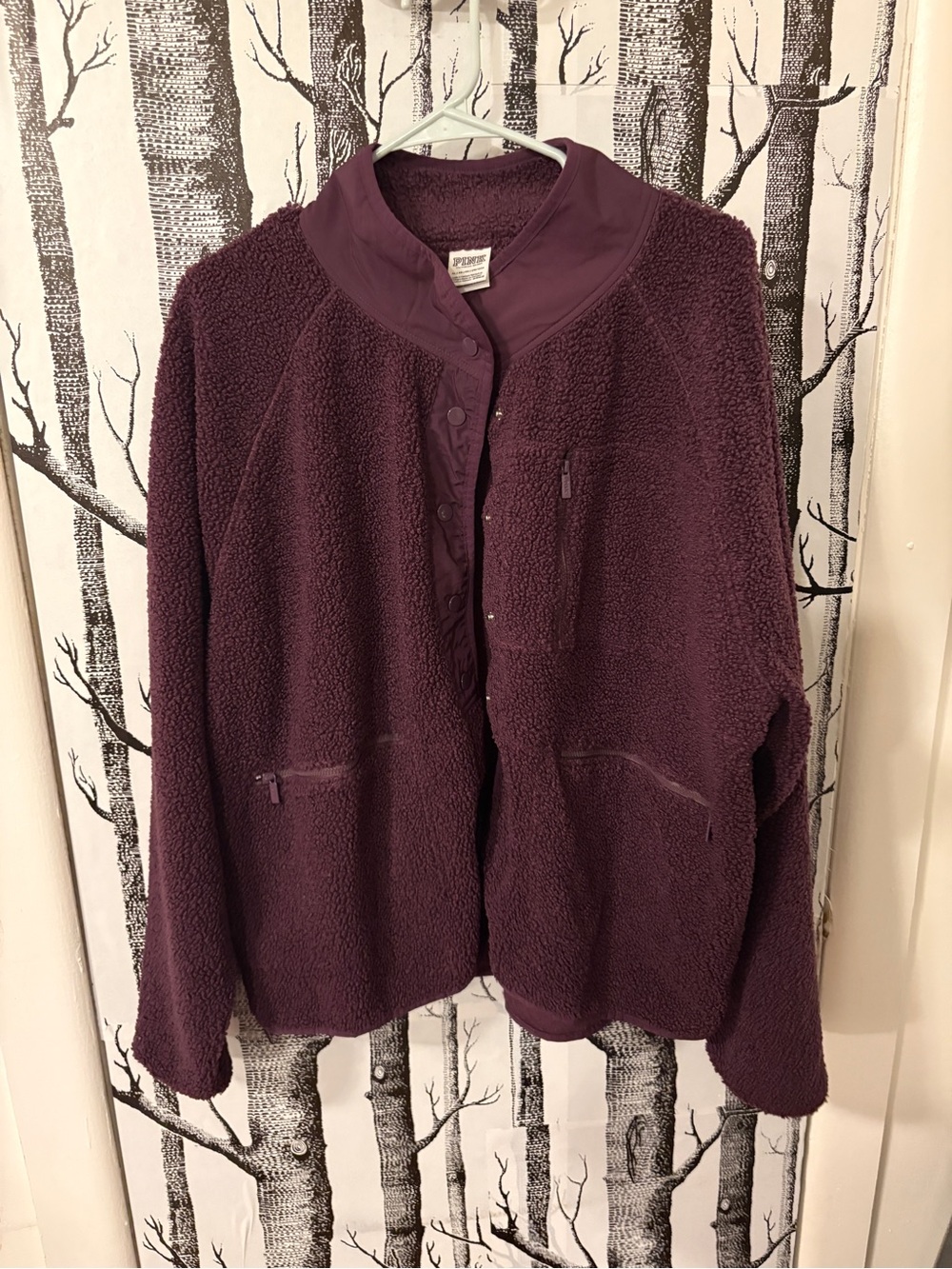 PINK Victoria's Secret Plush Teddy Jacket in Deep Plum